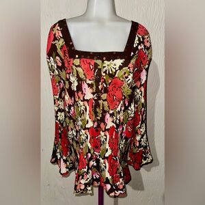 Cato Womens Pleated Long Sleeve Multi-Color Shirt Top Size 22-24W